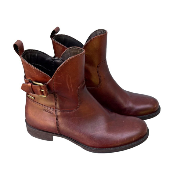 Ecco Brown Saunter Goretex Midcut Buckle Zip Boots Waterproof Size 6